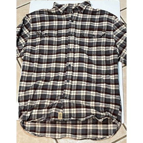 Jach's flannel plaid shirt mens medium long sleeve button striped brown - Picture 2 of 10